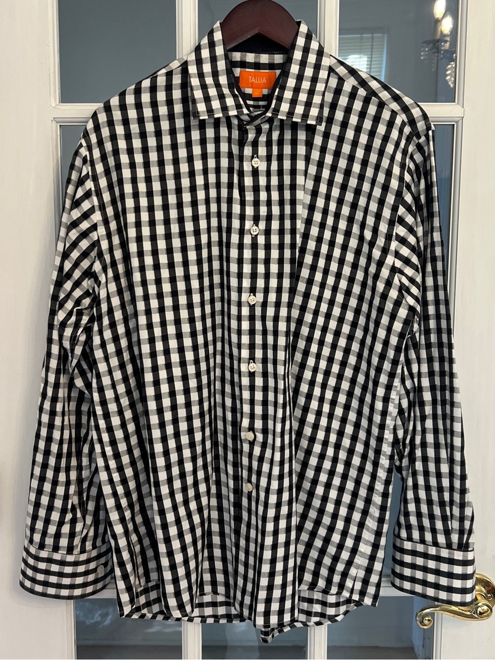 TALLIA Men’s Black & White Gingham Print Long Sleeve Button Down Shirt Size L